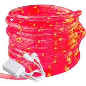 Waterproof LED Rope Lights, Connectable & Flexible with 8 Modes, Outdoor Lighting for Deck, Garden, Pool, Patio & Christmas Decor Transparent Tube (Red, 50ft)