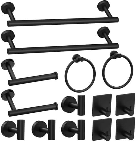 14-Pieces Matte Black Bathroom Accessories Set, Stainless Steel Bathroom Hardware Set, Bath Towel Bar Set, Towel Racks for Bathroom Wall Mounted.