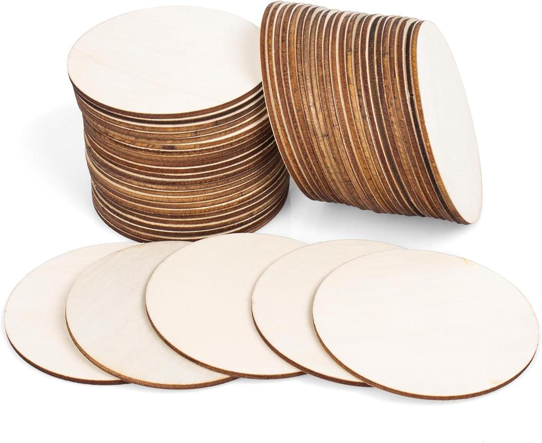 Coadura 3" Wood Circles for Crafts, 50PCS Unfinished Wood Rounds for Painting, Wood Burning, DIY Art, and Door Hanger Projects