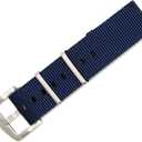 BluShark, Original Collection Military-Style Waterproof Watch Strap, Fits All Timepiece Brands, Durable Nylon Wristwatch Accessories with Stainless Steel Buckle - 18mm, 20mm, 22mm & 24mm Watch Bands (Navy Blue / Brushed Buckle)
