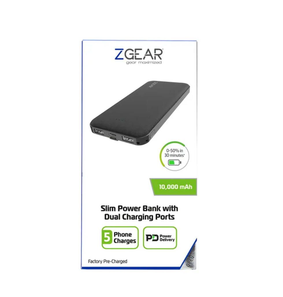 Zgear 10000 mAh Dual Port Power Bank with USB-C Port