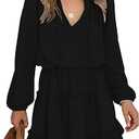 BTFBM Long Sleeve Fall Dresses for Women 2025 Summer Casual Tie Neck Ruffle Tiered A Line Wedding Guest Short Mini Dress