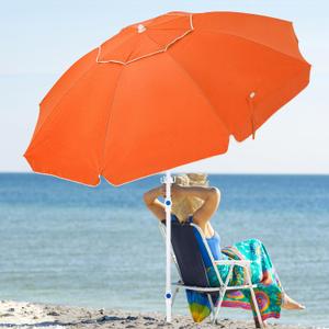 JEAREY 7.5FT Beach Umbrella UV 50+ Outdoor Portable Sunshade Umbrella with Sand Anchor,Push Button Tilt & Carry Bag for Beach Patio Pool Garden,Orange