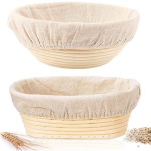 Sourdough Bread Baking Supplies, 2 Pack Banneton Bread Proofing Basket 10 inch Round & 10 inch Oval Proofing Bowls for Sourdough Bread with Liner Making Baking Fermentation Tools