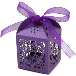 KPOSIYA 100 Pack Love Heart Laser Cut Wedding Party Favor Box Candy Bag Chocolate Gift Boxes Bridal Birthday Shower Bomboniere with Ribbons