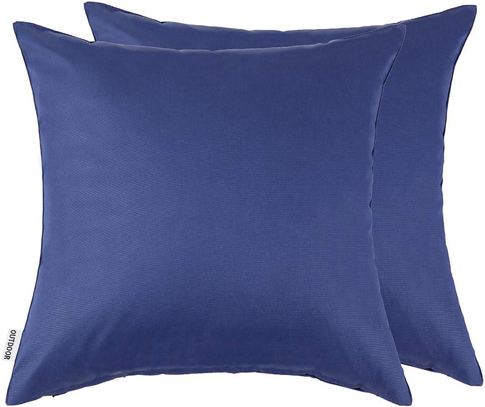 MIULEE Pack of 2 Decorative Outdoor Waterproof Pillow Covers Square Garden Cushion Sham Throw Pillowcase Shell for Spring Patio Tent Couch 20x20 Inch Navy Blue