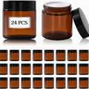 4 oz Amber Glass Jars with Lids,24 Pack 4oz Small Glass Jars with Inner Liners,4 Ounce Travel Jars for Cream,Lotion
