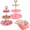 6 Pcs Cupcake Stand Set - Pink Plastic Dessert Table Display Set, 2x Pink Round 3 Tier Cupcake Display Stands Cookie Tray Rack Serving Tower & 4x 14 in Plastic Trays for Wedding Baby Shower Tea Party