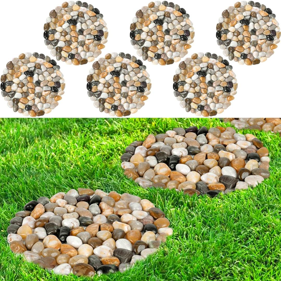 River Rock Stepping Stones Outdoor for Garden Walkway, 12 inch Diameter 6 Pcs Round Shape Paver Step Stones Polished Pebble River Stone Mat for Yard Lawn Patio Pathway Walk Way - Multi-Color