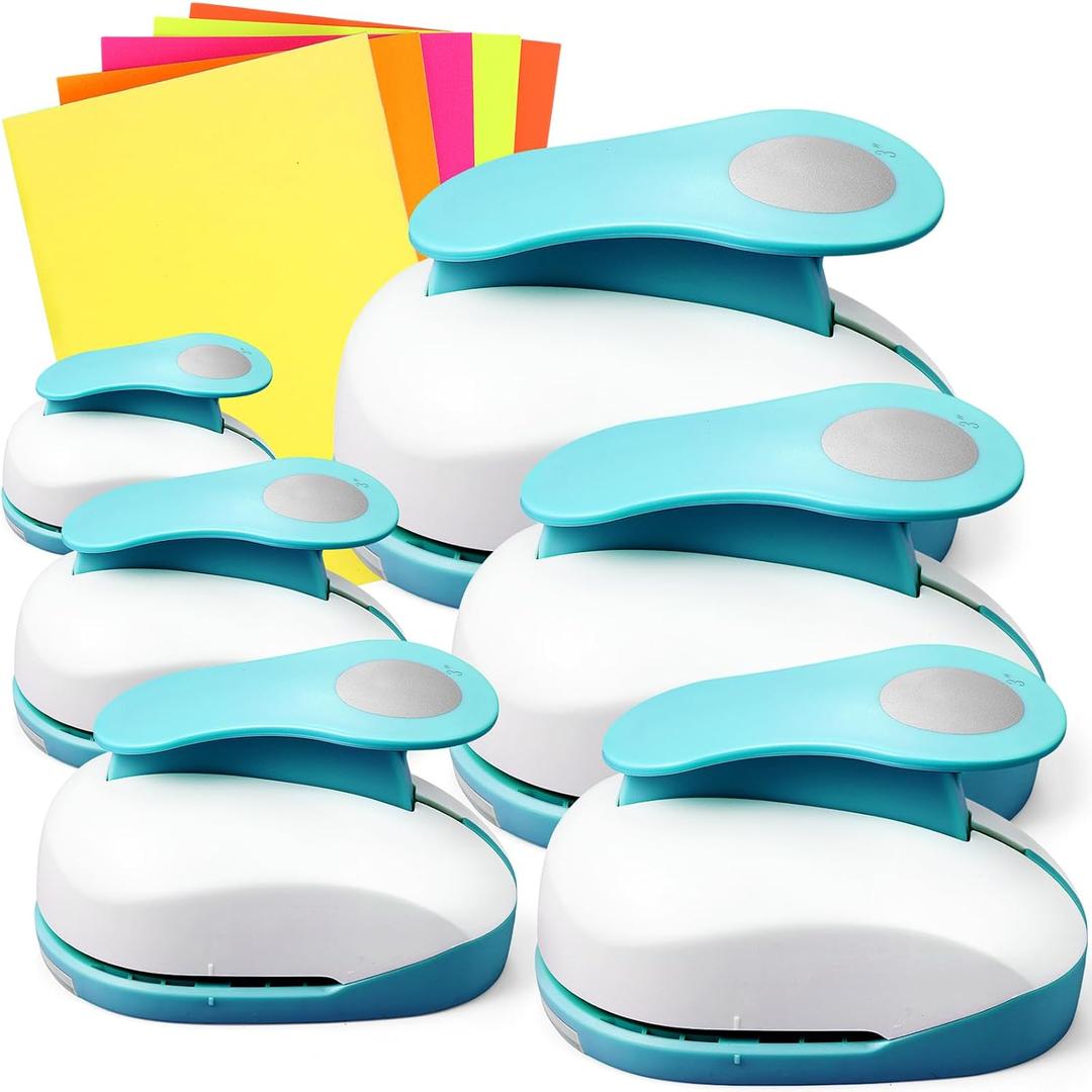 CHENGU 6 Pcs Circle Punch Set 3in/2in/1.5in/1in/0.6in/0.3in Scrapbook Hole Punchers Crafting with 10 Sticker Paper Round Cutter Scrapbook for Office Supplies DIY Albums Photos(Blue)