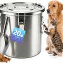 20LB Stainless Steel Dog Food Storage Container with Lid & Scoop, Large Dog Food Storage Container for Dry Pet Food, Metal Dog Food Container, Pet Food Storage Container for Kibble