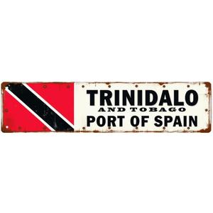 Trinidad Port of Spain Tin Sign - 16x4 Inches Vintage Travel Decor for Wall, Ideal for Bedroom, Office, Living Room | indie room decor, street signs for bedroom, vintage decor for home
