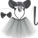 Dxhycc Elephant 3D Animal Costume Gray Elephant Costume Set Including Headband Tail Bowtie Tutu for Halloween Dress Up Party