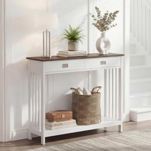 ChooChoo 47" Farmhouse Entryway Table with Drawer, White and Brown, 11.8"D x 47.2"W x 31.5"H