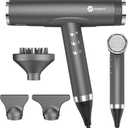 slopehill Professional Ionic Hair Dryer with Diffuser - Lightweight, Compact, Powerful & Fast Salon Blow Dryer with High Speed Brushless Motor for Travel, Women & Men (Ceramic, Dark)