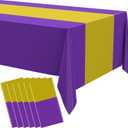 Oudain Disposable Plastic Tablecloths 54" x 108" for Rectangle Tables Cloths Waterproof Table Cover for Graduation Independence Day 4th of July Witch Party Baby Shower Wedding(Gold, Purple,3 Pcs)