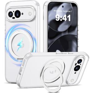 Compatible with Google Pixel 9 Case with 360 Magnetic Ring Stand [Compatible with Mag-Safe ] Shockproof Translucent Phone Case for Google Pixel 9 6.3 inches,Translucent