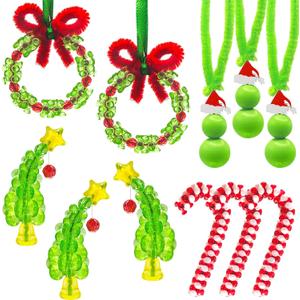 ALOVYY Christmas Crafts for Adults, 36 Sets Christmas Beaded Ornament Kit Including 12 PCS Green Monster/6 PCS Tree/12 PCS Candy Cane/6PCS Garlands, Christmas Tree Decorations (Assembly Needed)