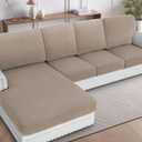 H.VERSAILTEX Sectional Couch Covers 8 Pieces Stretch Sofa Covers for Sectional Sofa Set Separate L Shaped Couch Cover for Both Left/Right Couch (Seat and Back: 1 Chaise + 3 Sofa, Sand)