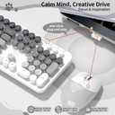 Creamy Wireless Keyboard and Mouse, MOFII 104 Round Keycaps Retro Typewriter with OTG & Brush, Full-Size Ergonomic, Ideal for Windows PC, Home, Office and College Gray White