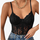 Milumia Women's Sexy Floral Lace Sheer Mesh Corset Bodysuit Spaghetti Strap Cami Tops Going Out Size XL