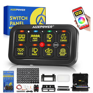 Auxpower RGB 8 Gang Switch Panel with App Control Turn On/Off Momentary Pulsed Multifunction 12V Switch Panel for Truck Circuit Control Relay System Switch Panel Waterproof for Car Boat Truck RV