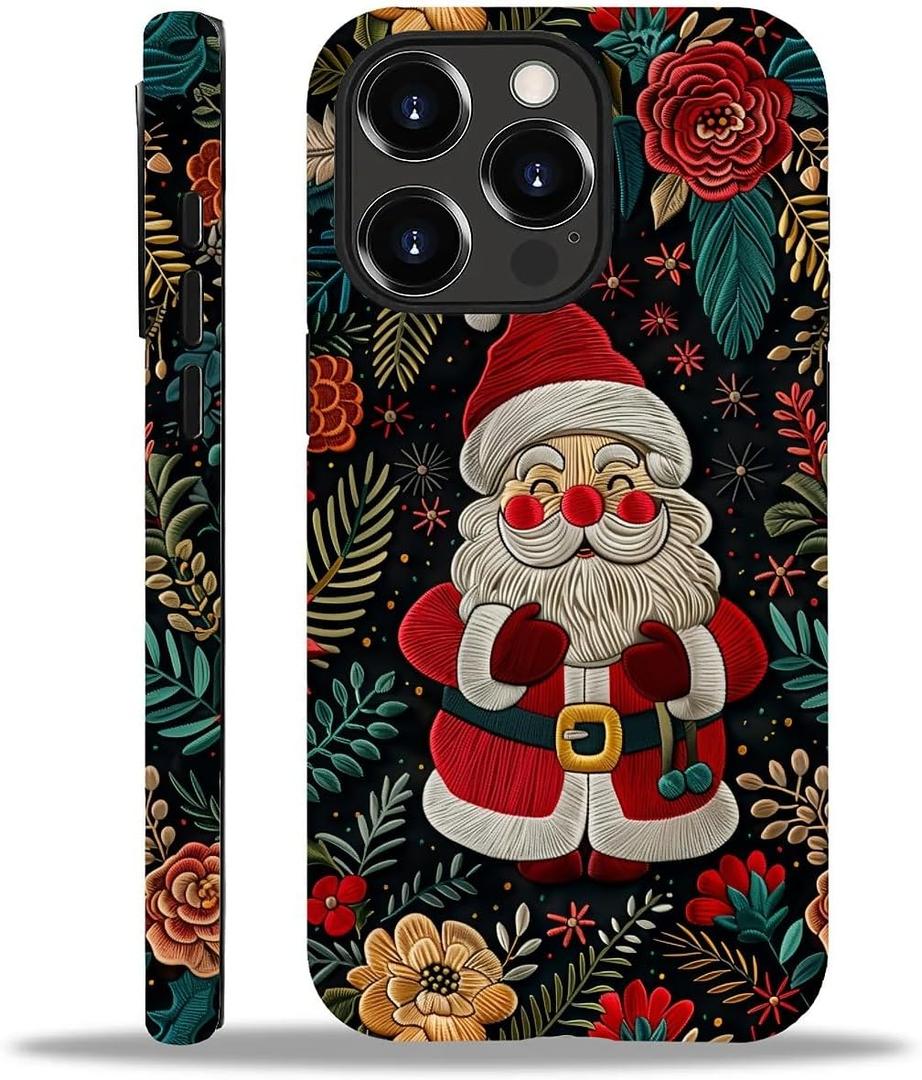 Compatible with iPhone 15 Pro Max Case,The Lovely Santa Claus Christmas for Woman Men Full Body Protective Cover Shockproof 2 in 1 Silicone + Hard PC Design for iPhone 15 Pro Max Case