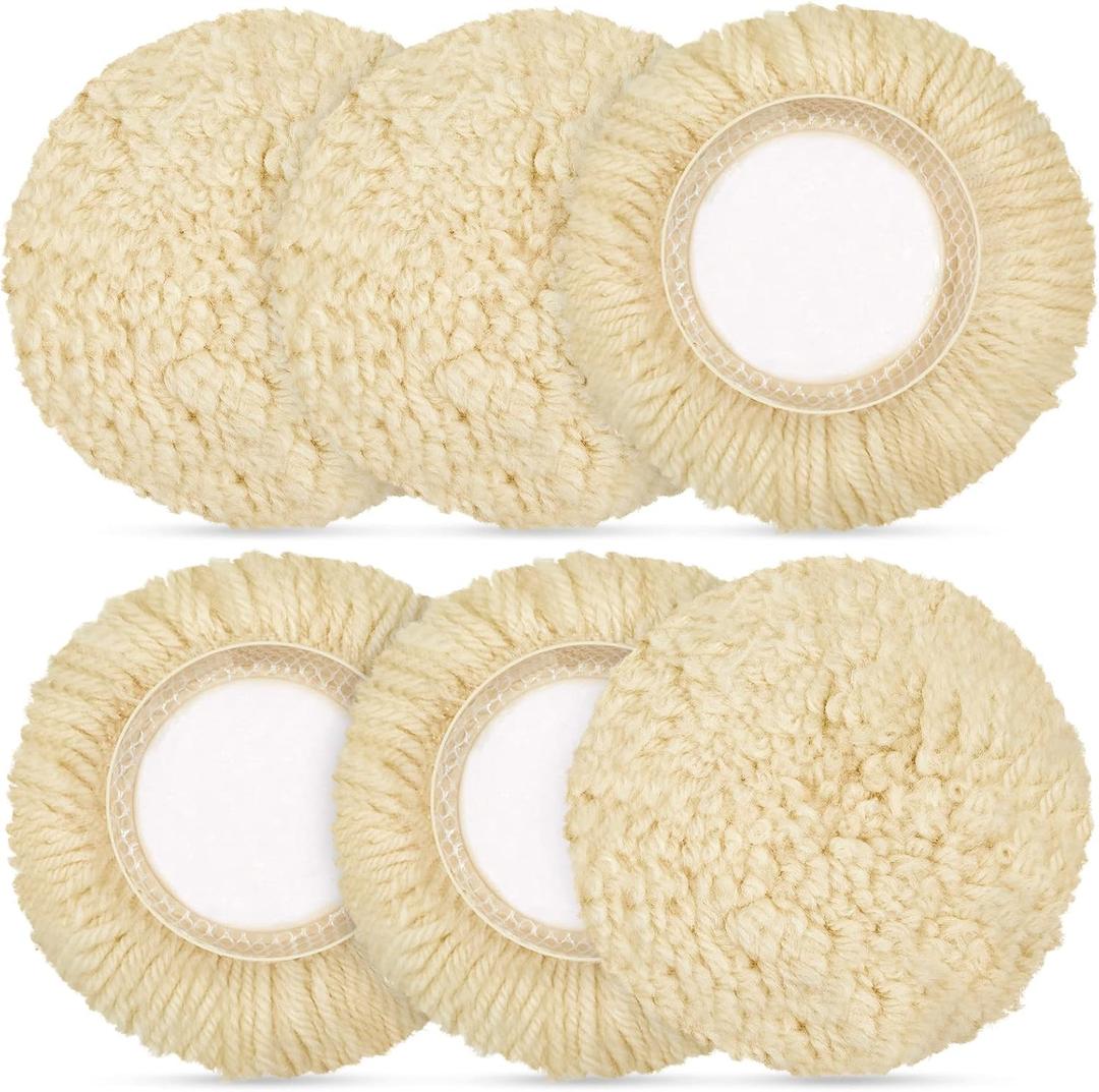 Tallew 6 Pcs 3 Inch Wool Polishing Pad Hook Loop Buffing Pad for Drill Curved Edge Compound Cutting Tool Drill Polisher Attachment Wheel Polish Kit Car Body Repair Buffing