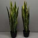 Hollyone 2 Set Artificial Snake Plant Potted, 28 Inch Faux Sansevieria Trifasciata Plants Large Tall Tropical Fake Snake Plants Tree in Black Pot for Home Office Room Patio Garden Indoor Outdoor Decor