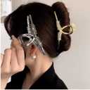 2 x Large Claw Clips with Pearl and Rhinestone, Hair Clips for Women, Metal Hair Claw Clips, Strong Hold Metal Claw Hair Clips for Ladies Thick Hair & Thin Hair, Non-Slip/Rust Claw (2 Pack)