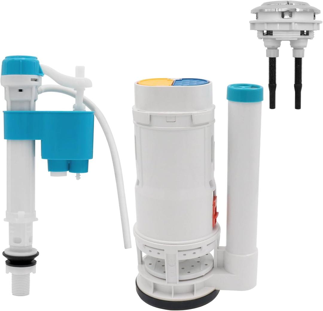T Tulead Toilet Dual Flush Valve, Fill Valve, Push Button, Small Drain Outlet Dia 2.5", Fill Thread Dia 1/2", Push Button Thread Dia 2.24"(Fit One Piece Toilet Repair Kit)