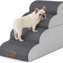 Dog Stairs Ramp for Bed 19.7" H - Pet Stairs for Small to Medium Dogs to Get on Bed and Couch, 35D Foam Dog Steps with Non-Slip Bottom Grey, 4 Steps