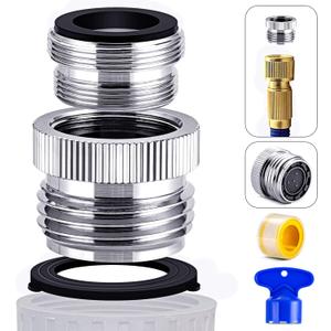 Faucet to Garden Hose Adapter Kit with Aerator Removal Key, Utility Sink 55/64" Female Garden Hose Attachment for 3/4" Male Faucet Adapater, Brass Chrome Finished Garden Hose Adapter (Upgraded)