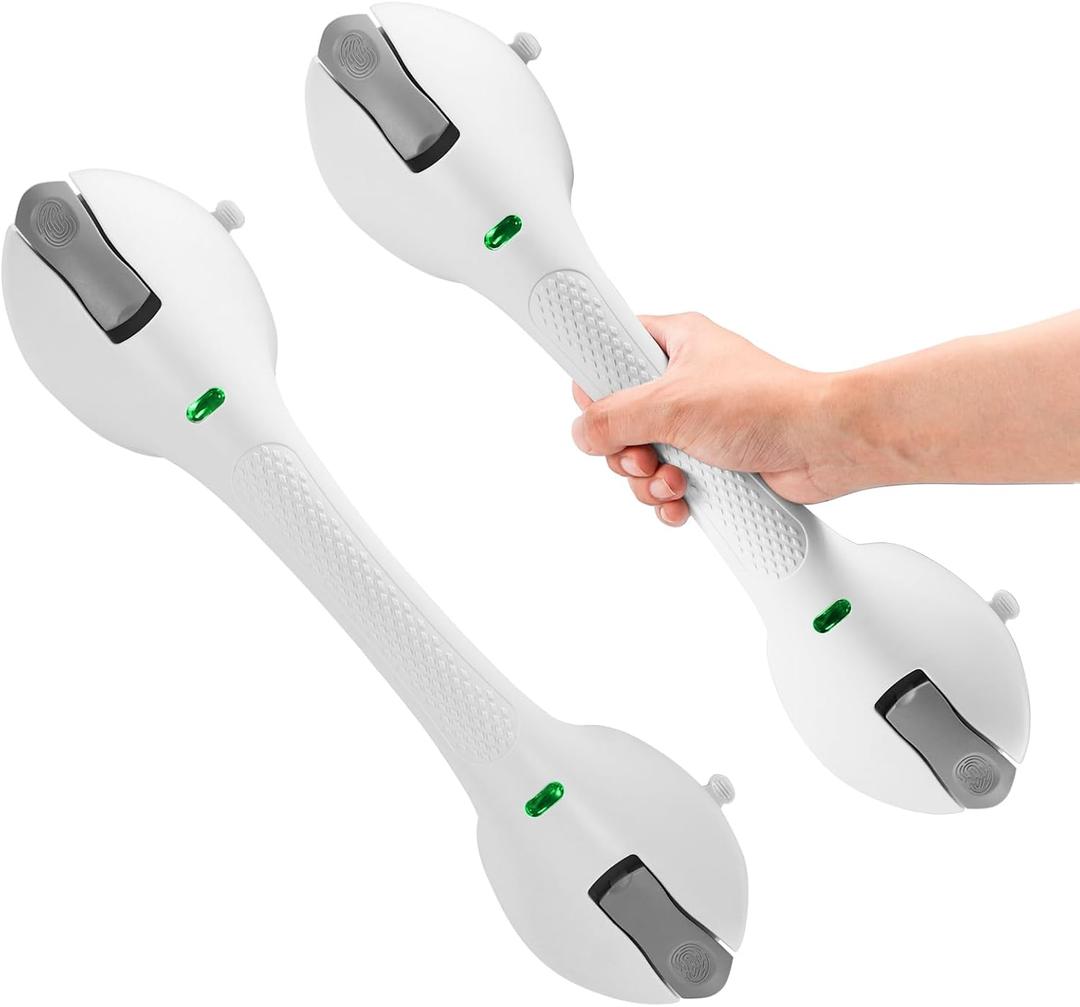 Indicator Grab Bars for Bathtubs and Showers, No-Tool Installation Removable Suction Cup Handrails  Ideal Bathroom Safety for Seniors, Pregnant Women, and Disabled, White and Gray (2-Pack)