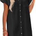 Zeagoo Summer Dresses for Women 2026 Cotton Button Down Short Sleeve Tshirt Dresses Casual Mini Beach Dress Classic Black, Medium