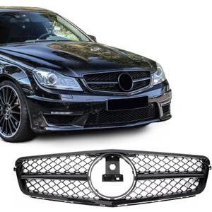 Front Grill Grille for 2008-2014 Mercedes W204 C-Class C250 C300 C350 AMG Style Gloss Black Direct Fit Replacement ABS Plastic No Modification Required