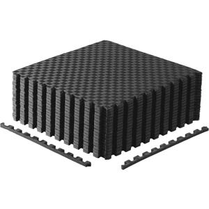 CAP Barbell Exercise Puzzle Mats Packs Tiles 24"x24" x 1/2" | Multiple Options (Tatami Pattern - Black - 3- Pack - 18 Tiles)