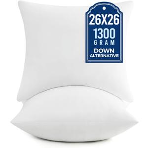 puredown Euro Pillow Inserts, 26 x 26 Inch Fluffy Throw Pillow Inserts Filled with Plump Stuffer, Square Decorative Pillows for Couch, Sofa, Bed and Home Decor