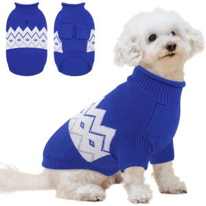 Queenmore Warm Dog Sweater, Soft Pet Knitwear, Knitted Pullover, Winter Pet Clothes for Small Medium Dogs Cats, Size M (Blue)