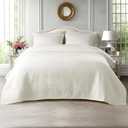 KASENTEX Oversized Queen Quilt Set 102"x106" – Soft Washed 3-Layer Lightweight Bedspread, Minimalist Nordic Design, All-Season Spring & Summer Quilt Set (1 Quilt + 2 Pillow Shams),Cream White