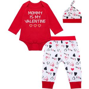 Baby Boys Girls Mommy Is My Valentine Outfit Set Heart Long Sleeve Pants Set (3-6 Months, Red)