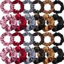 WILLBOND 24 Pcs Satin Scrunchies for Women Silk Hair Ties Set 2 Sizes Soft Ponytail Holders for Thick Curly Hair Assorted Colors for Daily Use Wedding Party Gifts(Charming Colors, Plain Pattern)