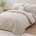Exclusivo Mezcla King Quilt Set- Brich Beige Quilts Bedding Set with 2 Pillow Shams, Modern King Bedspread with Striped Pattern, Soft Lightweight Bedspreads Coverlets for All Seasons