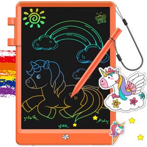 FLUESTON LCD Writing Tablet, Doodle Board Toys Gifts for 3-8 Year Old Girls Boys, 10 Inch Colorful Electronic Board Drawing Pad for Kids, Christmas Gifts for Toddler Educational Learning Travel, Orange (11"W x 7.5"H)