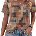 Kistore Womens Summer Tops Short Sleeve V Neck Casual Shirts Beach Vacation Dressy Work Blouses (Brown, S)