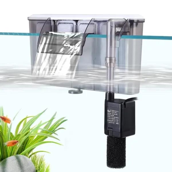 AQQA Quiet 2030 Gallon Fish Tank Filters  Auto Start Hang on Back Aquarium Filter, 6W/ 8W Adjustable Flow, Deodorization Decontamination Filter System AQ168 (6W 158GPH)