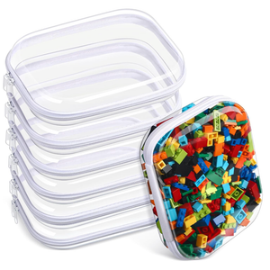 Sanwuta 6 Pcs Clear Hard Zipper Case Hard Plastic Zipper Pouches Makeup Bag Pencil Pouches Transparent Cases for Snacks Plastic Storage Organizer Box for Travel(Clear,7.87 x 5.9 x 2 Inch)