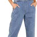 luvamia Women's Casual Stretch Adjustable Denim Bib Overalls Jeans Pants Jumpsuits (Blue, S)