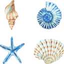 Yookeer 4 Pcs Beach Wall Decor Seashell Starfish Bathroom Decor Rustic Ocean Coastal Summer Themed Wall Art Gifts for Living Room Bathroom Bedroom(Small)