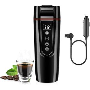 Car Electric Kettle for Travel : FVPE 12V/24V Small Electric Water Kettle, Multi-Temp Control 400 mL Portable Car Water Boiler for Brewing Coffee Tea,LCD Display 304 Stainless Steel Truck Heating Cup (Black)